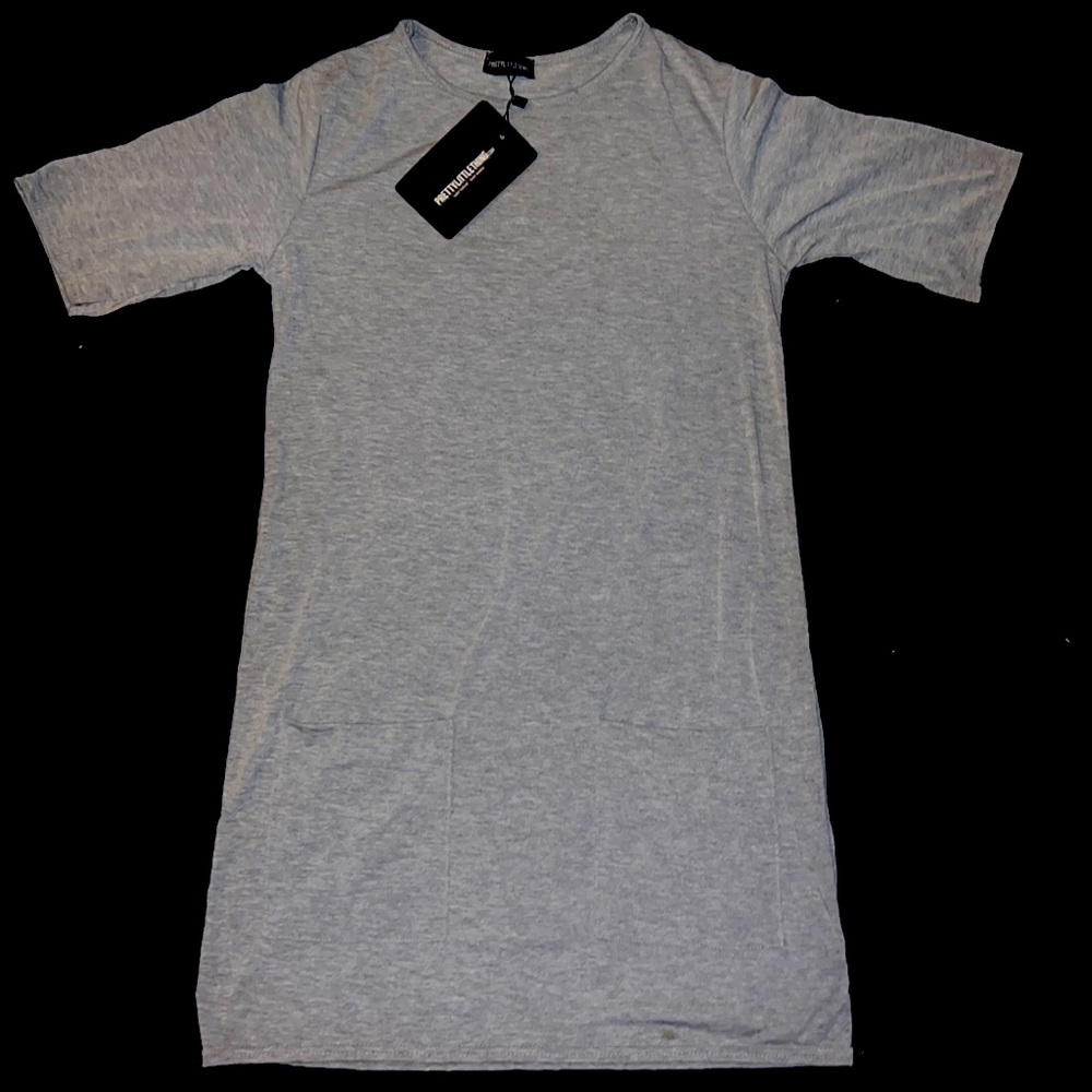 PLT: Basic Grey Pocket T Shirt Dress w/ double pockets